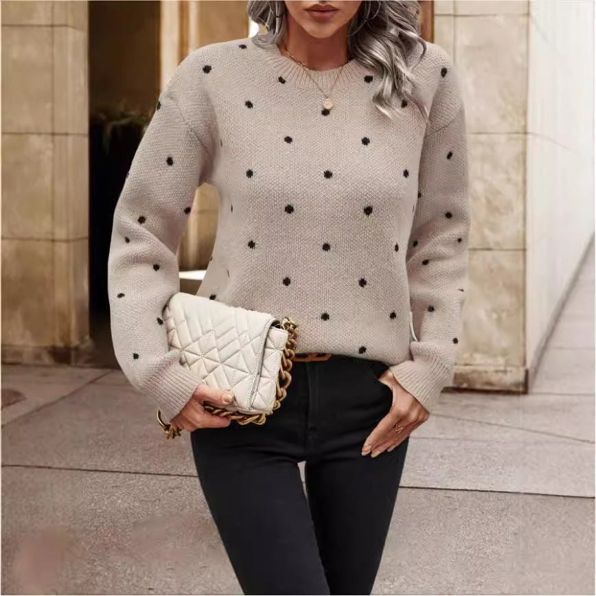 Vibe Douce & Girly – Pull Jacquard à Pois