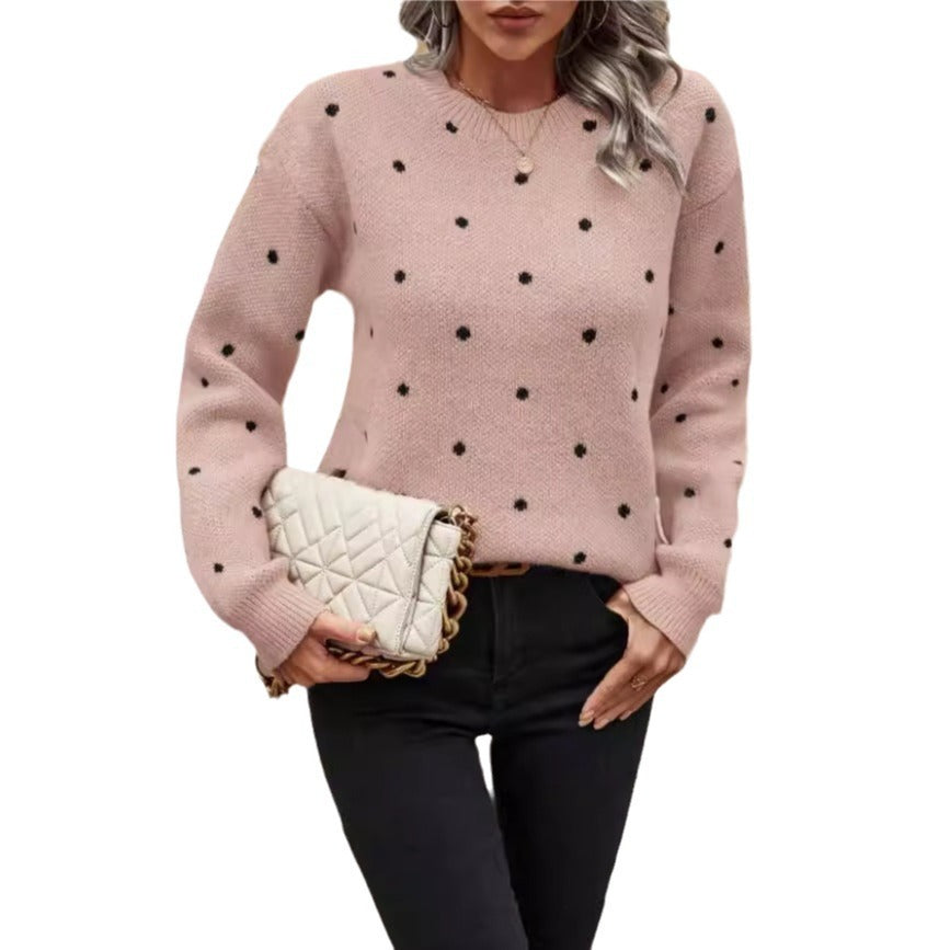 Vibe Douce & Girly – Pull Jacquard à Pois