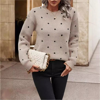 Vibe Douce & Girly – Pull Jacquard à Pois