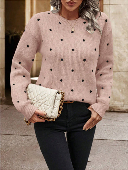 Vibe Douce & Girly – Pull Jacquard à Pois
